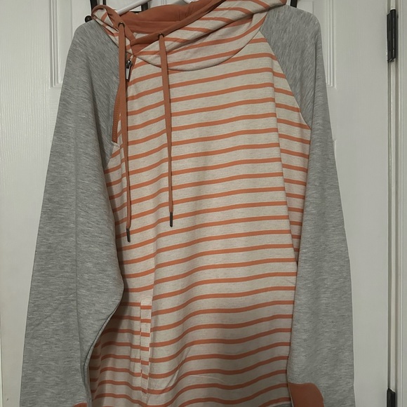 Maurices Tops - Striped Hoodie with Gray Sleeves